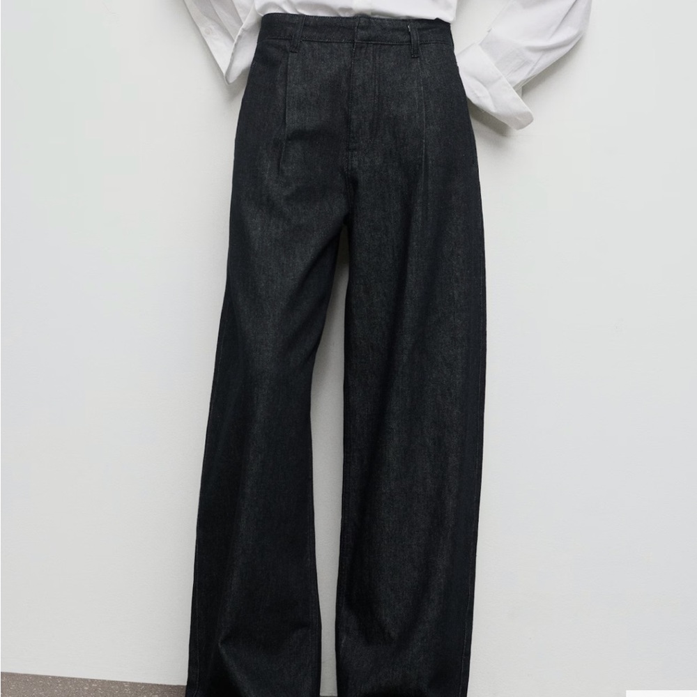 Mango Loose Mid-Waist Dark Indigo Jeans WIDE LEG PLEATED DENIM TROUSERS 7816 - Picture 6 of 6